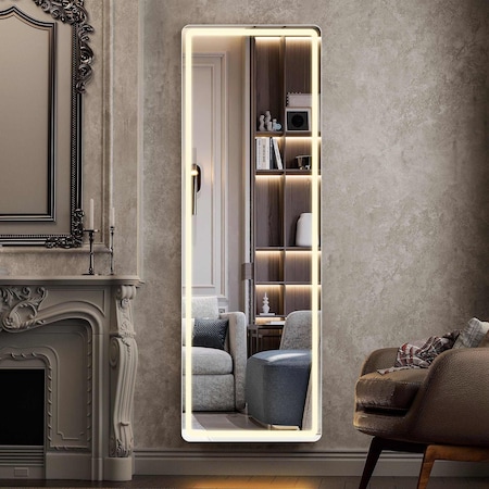 Simple Deluxe Full Length Mirror with LED Lights, 60'x16'Floor Mirror with Dimming and 3 Color Lighting, Free Sta 3A88MIROFY1660NWHT