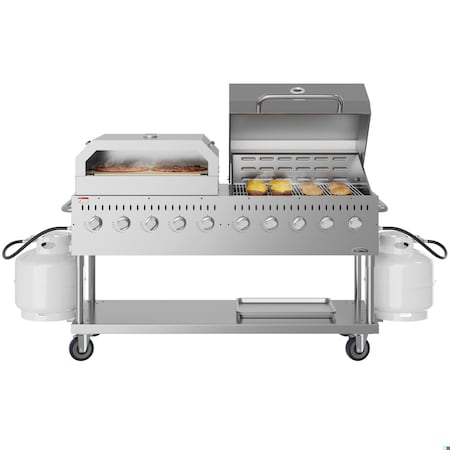 Koolmore 72 in. Commercial Outdoor Propane Gas Grill with 36 in. Roll Dome Cover and 36 in. Pizza Oven CGKIT7-D36P36