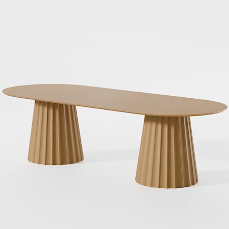 Homeroots 86" Natural Wood Double Pedestal Base Oval Dining Table 720685