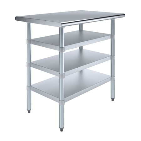 Amgood 24in D x 36in L Stainless Steel Table, Three Undershelves AMG WT-2436-3SH-Z