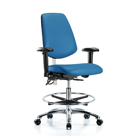 Blue Ridge Ergonomics Vin Med Ben Chair, Med, Bk, Blu, CL100/ESD, Adjustable Arms, 22" to 29" Height, Blue BR-NECR-VMBCH-MB-CR-T1-A1-CF-EC-ESDBLU