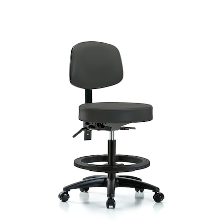 Blue Ridge Ergonomics Vin Stool with Back-Medium Bench Ht with Seat Tilt, Black FR, andCasters in Charcoal Trailblazer Vin BR-VMBST-RG-T1-BF-RC-8605