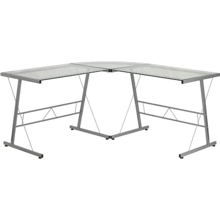 Flash Furniture L Shaped Desk Office Desk, 48" D X 29" H, 83-1/2" W X Metal, Table Top: Glass, Clear/Silver NAN-CD-22181-GG