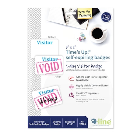 C-Line Products 3" x 2" Time's Up! Self-Expiring Visitor Badges, 100PK 97005