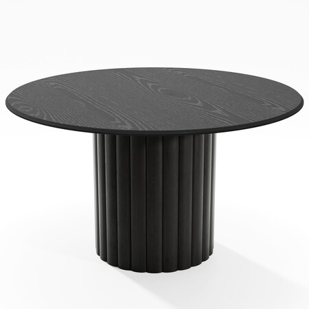 Homeroots 52" Black Solid Wood Pedestal Base Round Top Dining Table 721033