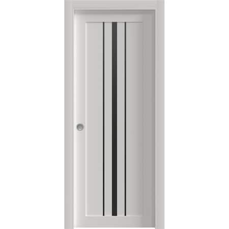 Sartodoors Sliding Pocket Door 30 x 96 inches, BASIC 4903 White with Black Glass, Kit Rail Hardware, Solid W BASIC4903PD-WS-3096