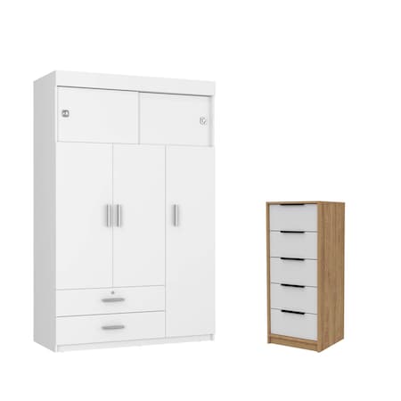 Homeroots Two Piece White and Natural Bedroom Set 530267