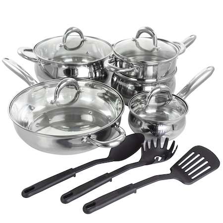 Gibson Home Ancona 12 Piece Stainless Steel Belly Shaped Cookware Set with Kitchen Tools 128611.12