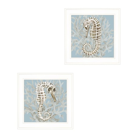 Homeroots Set Of Two Coral Seahorse White Framed Print Wall Art, 2PK 408174