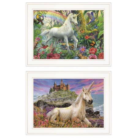 Homeroots Set Of Two Unicorns For You 1 White Framed Print Wall Art, 2PK 407174