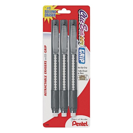 Pentel Retractable Eraser Set, Blk, Blue, Red, 3 Pc PENZE21BP3K6