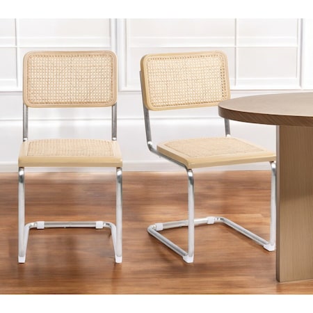 Homeroots Set of Two Natural and Silver Steel Open Back Dining Side Chairs 576831