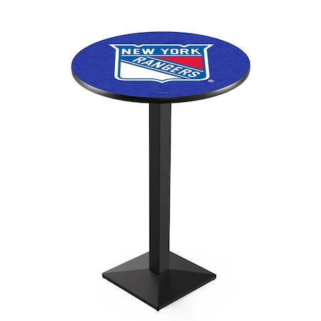 Holland Bar Stool Co 36" Blk Wrinkle New York Rangers Pub Table, 36" dia. Top L217B3636NYRang