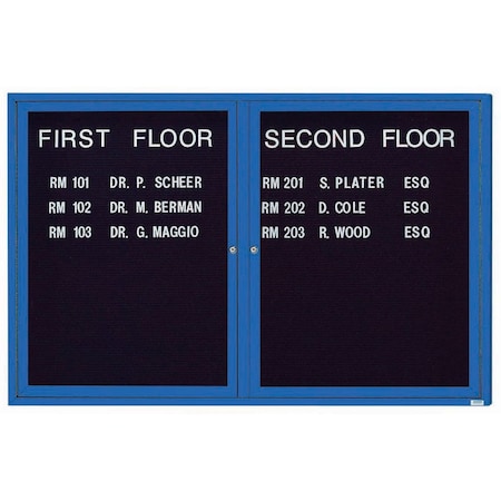 Aarco Outdoor Enclosed Directory w/ Al Frame, Powder Coated Blue, Letter Panel is Black Vinyl, 48''Hx72''W OADC4872B