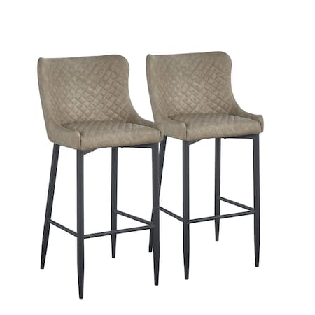 Homeroots Set of Two 30" Gray and Black Faux Leather and Metal Low Back Bar Height Bar Chairs, 2PK 555063