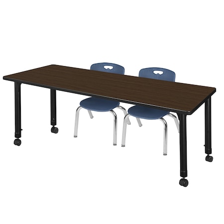 Regency Kee Mobile Adjustable Classroom Table W/ 2 Andy Stack Chairs, 66 in W, 24 in L, Neo Walnut MT6624NWAPCBK45NV