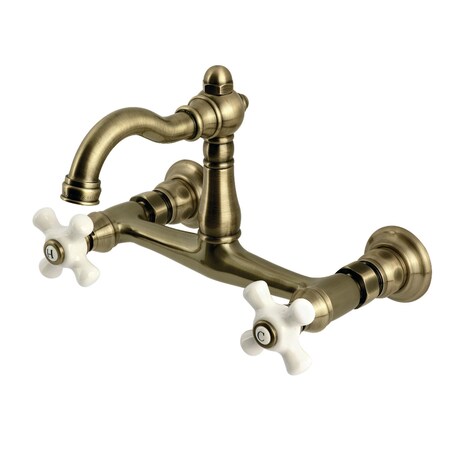 Kingston Brass Two-Handle Wall Mount Bridge Kitchen Faucet, Antique Brass KS3253PX