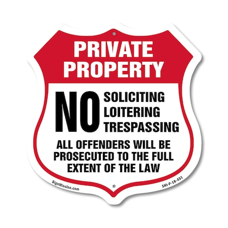 Signmission Private Property Shield Sign No Soliciti, 18 Inch X 18 Inch, Plastic Sign SHI-P-18-451