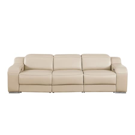 Homeroots 103" Beige Italian Leather Reclining USB Sofa 632879