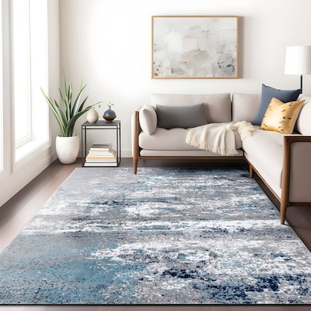 World Rug Gallery Distressed Abstract Watercolor Area Rug 4 ft x 6 ft Blue 928BLUE4X6