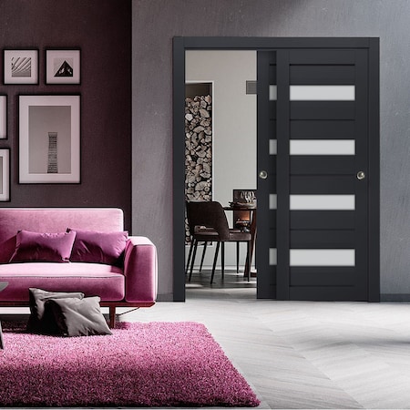 Sartodoors Sliding Closet Bypass Doors with Frosted Glass 84x84 (2* 42x84) Solid Core Modern Interior VEREGIO7455DBD-ANT-8484
