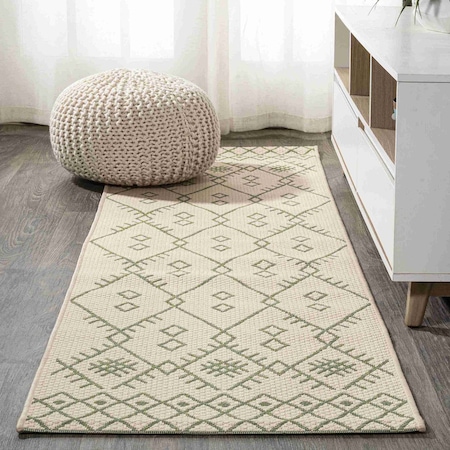 Jonathan Y Boho Moroccan Beige/Green 2 ft. x 8 ft. Indoor/Outdoor Runner Rug SMB123A-28