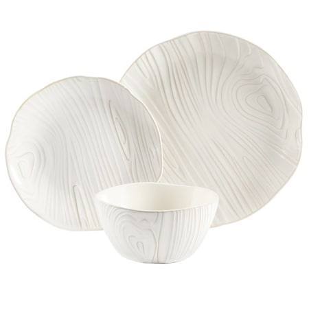 Martha Stewart Faux Bois 12 Piece Stoneware Dinnerware Set in White 77539.12