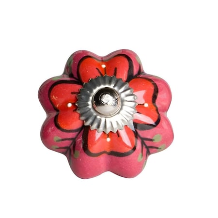 Homeroots Set of Eight Red Pink And Green Floral Ceramic Drawer Pull Knobs, 8PK 321690