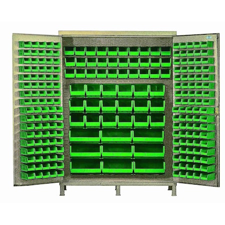 Quantum Storage Systems STORAGE BEIGE CABINET W/136 GREEN BINS QSC-BG-72-136GN