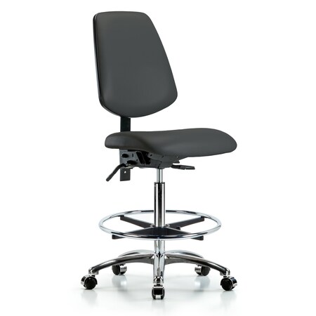 Blue Ridge Ergonomics High Bench Chair No Arms, 26" to 35-1/2" Height, Vinyl, Charcoal BR-VHBCH-MB-CR-T1-A0-CF-CC-8605