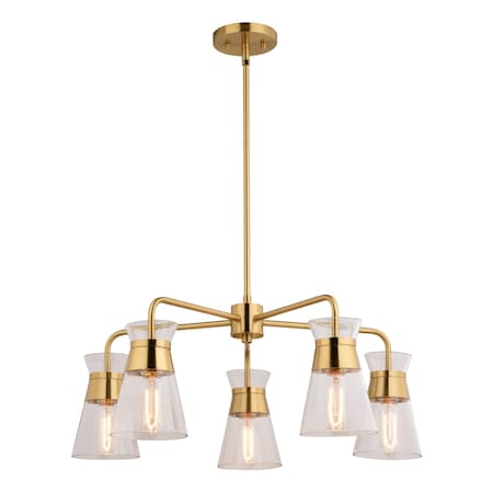 Vaxcel Harper 5 Light Gold Brass Mid-Century Modern Chandelier Clear Glass H0294