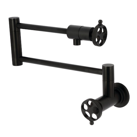 Kingston Brass Wall Mount Pot Filler Faucet with Knurled Handle, Matte Black KS4100RKZ