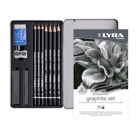 Lyra Rembrandt Graphite Sketching Set Tin, Artist Pencils, Assorted, 11-Piece Set L2051111