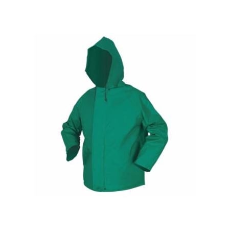 Mcr Safety 388JH Dominator Hooded Rain Jacket, 0.42 mm, PVC/Hi-tensile Poly/PVC, Green, Large 611-388JHL