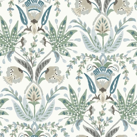 York Wallcoverings Seaside Jacobean Green and Blue Wallpaper MN1910