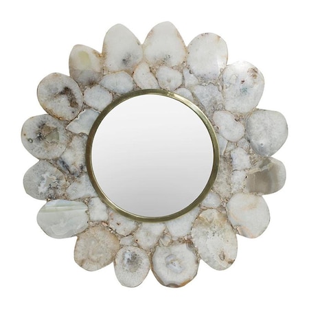 Homeroots 30" White And Gold Scalloped Stone Framed Accent Mirror 485034