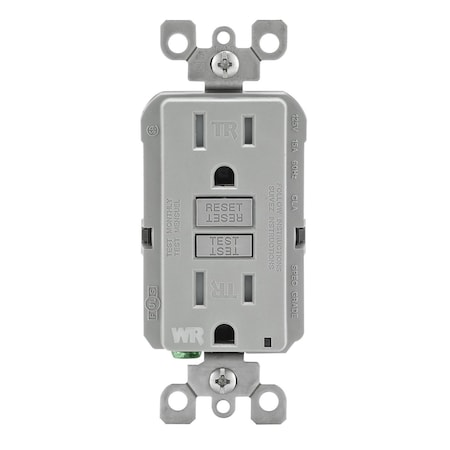 Leviton Self-Test GFCI Receptacle, Tamper Resistant Duplex, 15 Amp, 125 Volt, 5-15R NEMA GFWT1-GY