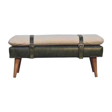 Homeroots 35in Brown Boucle and Solid Wood Upholstered Storage Bench With Cabinet 717468