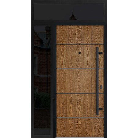 Vdomdoors Steel Door Deux 6683 Natural Oak Sidelight and Transom Window Sidelite Entry Door Painted W36+16xH8 DEUX6683EXD-OAK-W36+16 x H80+16-LH-I
