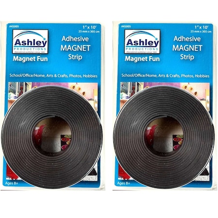 Ashley Productions Magnetic Adhesive Strip, 2 Rolls, 1 in. x 10 ft. Each, Cut-to-Fit Flexible Mounting Roll, 2PK 45005