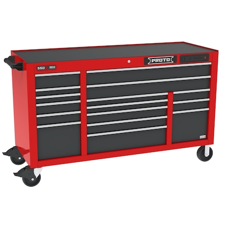 Proto 550 Series Rolling Tool Cabinet, 16 Drawer, Red/Gray, 67 in W x 25 in D x 41 in H J556741B16SGPDP