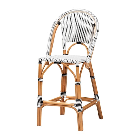 Bali & Pari Genica Classic French Two-Tone Black and White Weaving and Natural Rattan Bar Stool 251-13959-ZORO