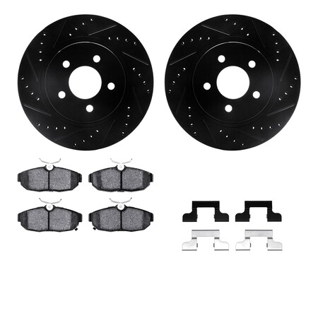 Dynamic Friction Co DFC Rotors-Drilled & Slotted-Black w/ 5000 Advanced Brake Pads Incl Hdw 8512-54042