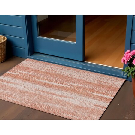 Homeroots 3' X 5' Orange And Salmon Botanical Leaves Washable Indoor Outdoor Area Rug 581972