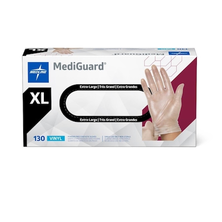 Medline MediGuard Powder-Free Clear Vinyl Exam Gloves, Size XL, 1300PK MSV514