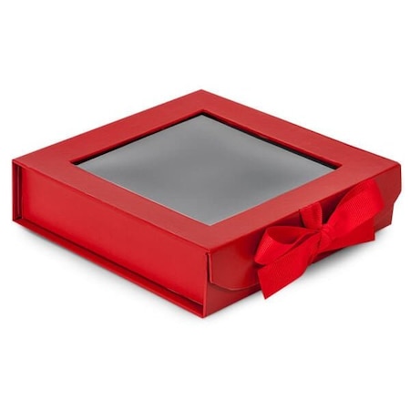 Nashville Wraps Red Folding Box with Window and Ribbon Closures, 6x6x1.5in, 24PK FBB6RE