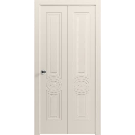 Vdomdoors Sliding Closet Bi-fold Doors 36 x 84 inches, Mela 7001 Painted Creamy, Sturdy Tracks Moldings Trims MELA7001BF-CRF-36 x 84 (2* 18x84)