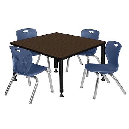 Regency Square Kee Adjustable Classroom Table W/ 4 Andy Stack Chairs, 42 in W, 30 in L, Neo Walnut TB4242NWAPBK45NV