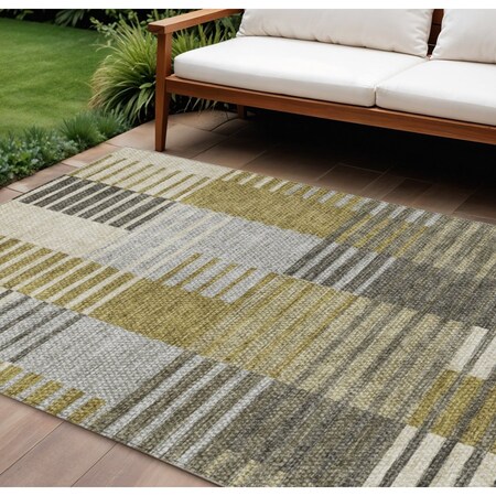 Homeroots 9' X 12' Brown Gold And Taupe Striped Washable Indoor Outdoor Area Rug 581687