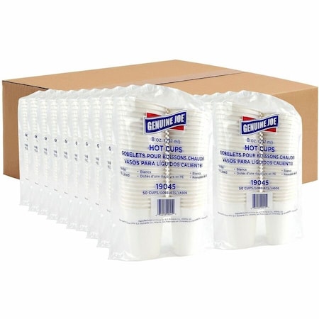 Genuine Joe 8 oz Polyurethane-lined Disposable Hot Cups - White, 1000PK GJO19045CT